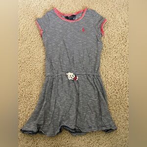 Polo by Ralph Lauren Girls' Navy Stripe Drawstring Dress - Pink Trim size S